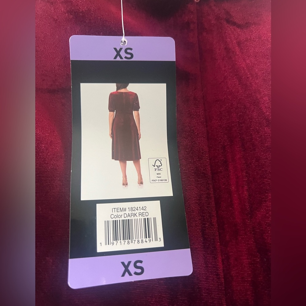 Briggs New York Burgundy Velvet Midi Dress XS Empire Waist Holiday NWT - Picture 6 of 11